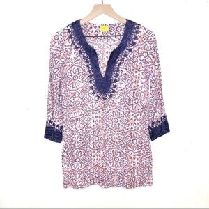 Roller Rabbit Embroidered Print Tunic Top XS